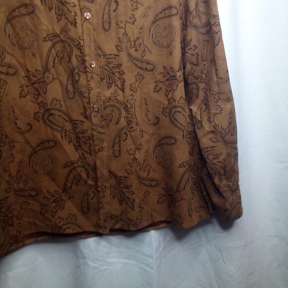 White Stag Shirt M Women Button Up Long Sleeve Suede Paisley Print Brown - Picture 12 of 16